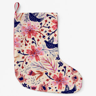 Blüten, Vögel, Vintage nahtlose Muster. Kleiner Weihnachtsstrumpf