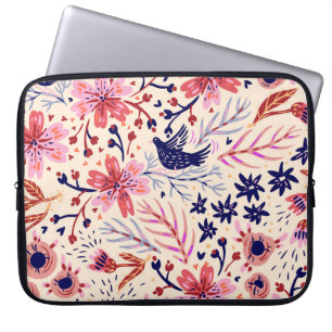 Blüten, Vögel, Vintage nahtlose Muster. Laptopschutzhülle