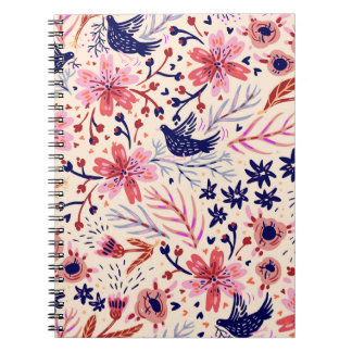 Blüten, Vögel, Vintage nahtlose Muster. Notizblock