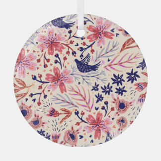 Blüten, Vögel, Vintage nahtlose Muster. Ornament Aus Glas