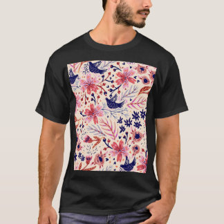 Blüten, Vögel, Vintage nahtlose Muster. T-Shirt
