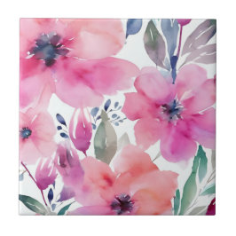 Blüten | Wasserfarben Rosa Blumen Gemalt Fliese