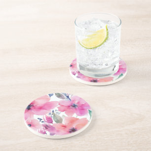Blüten Wasserfarben Rosa Blumen Gemalt Getränkeuntersetzer