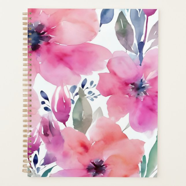 Blüten | Wasserfarben Rosa Blumen Gemalt Planer (Vorderseite)