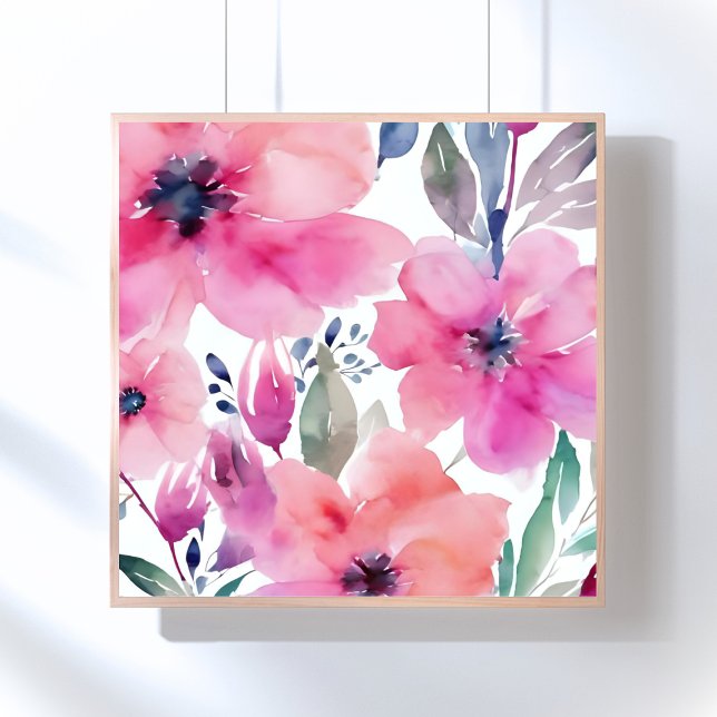 Blüten | Wasserfarben Rosa Blumen Gemalt Poster (Von Creator hochgeladen)