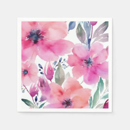 Blüten | Wasserfarben Rosa Blumen Gemalt Serviette