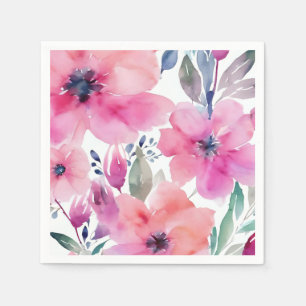 Blüten Wasserfarben Rosa Blumen Gemalt Serviette