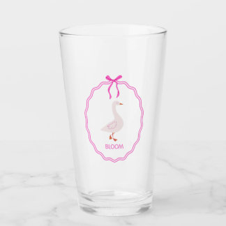 Blüten-Zauberhafte Gans mit rosa Schleifenrahmen | Glas