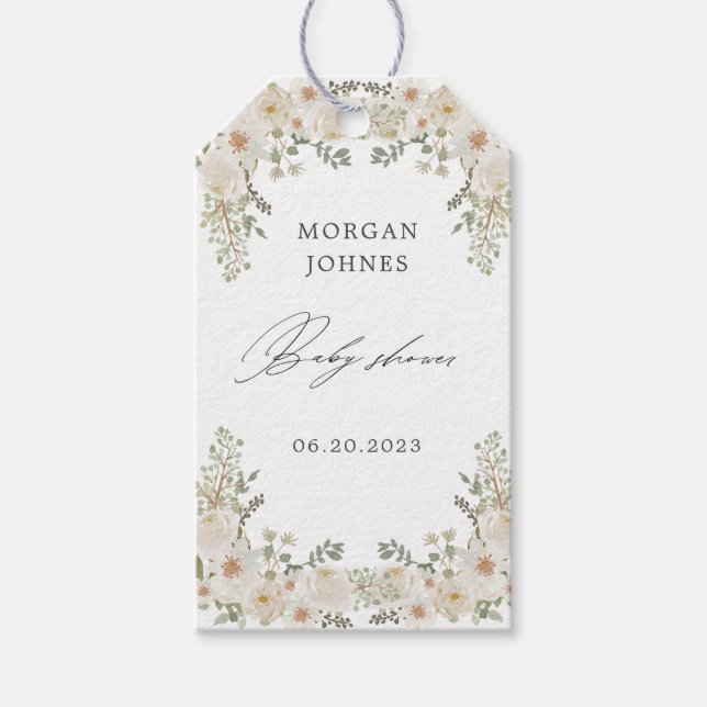 Blütenbaby in Elfenbeinblütendusche Geschenkanhänger (Vorderseite)