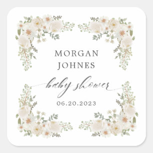 Blütenbaby in Elfenbeinblütendusche Quadratischer Aufkleber