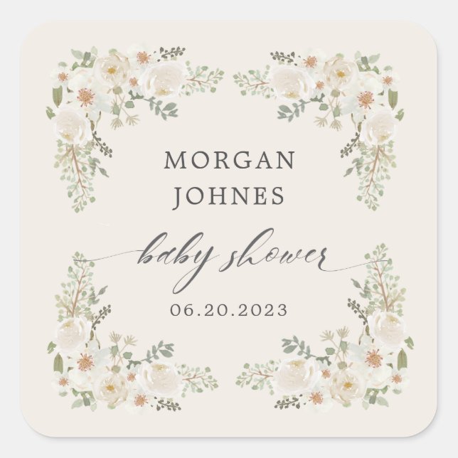 Blütenbaby in Elfenbeinblütendusche Quadratischer Aufkleber (Vorderseite)