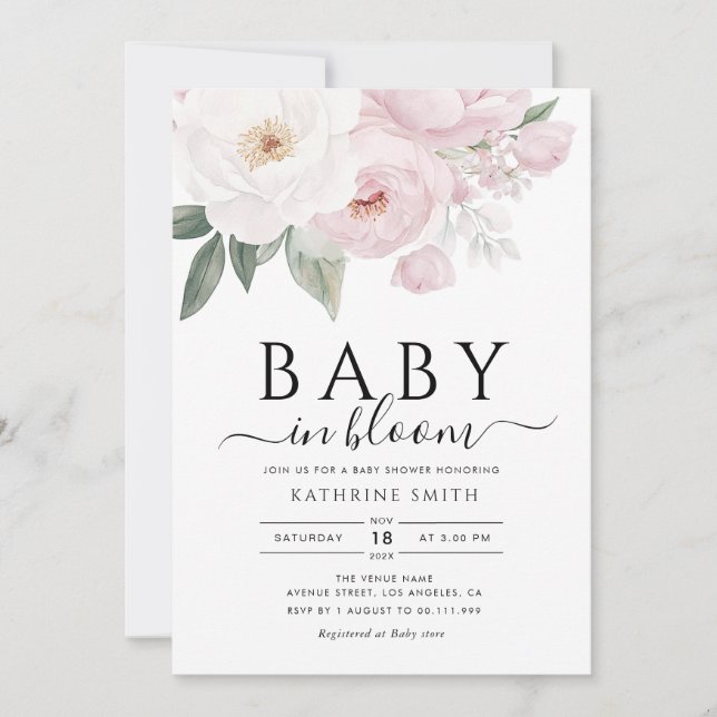 Blütenbaby in rosa Blütendusche Einladung (Vorderseite)