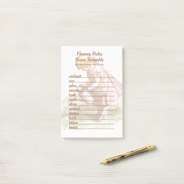BlütenBaby Name Scramble Baby Dusche Word Spiel Post-it Klebezettel (Auf Schreibtisch)
