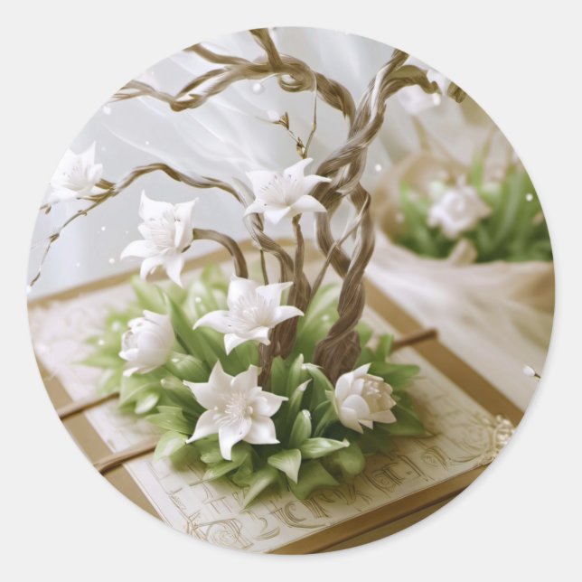 Blütenbaum aus einem Buch Runder Aufkleber (Vorderseite)