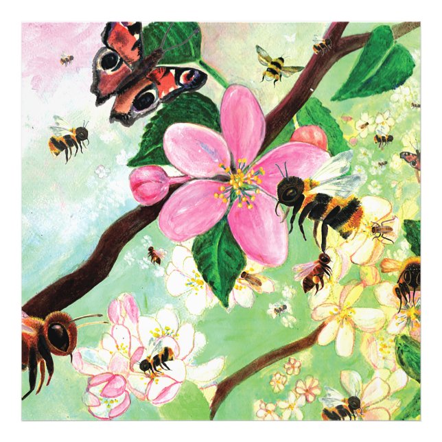 Blütenbaum mit Bienenholz Fotodruck (Vorne)