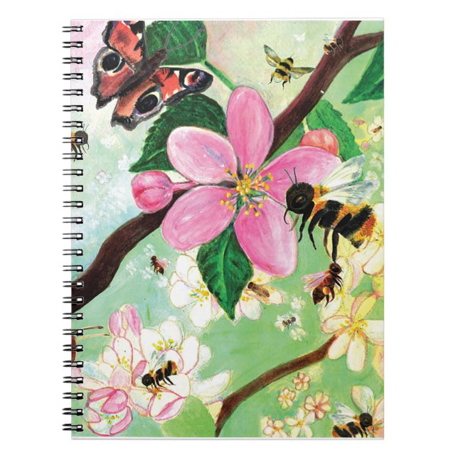 Blütenbaum mit BienenNotebook Notizblock (Vorderseite)