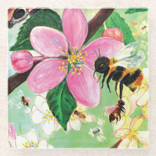 Blütenbaum mit Bienenstertrivet Glasuntersetzer
