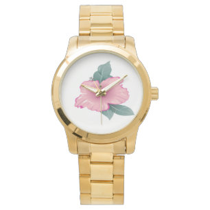 Blütenblätter aus Blume mit grünen Blätter Armbanduhr