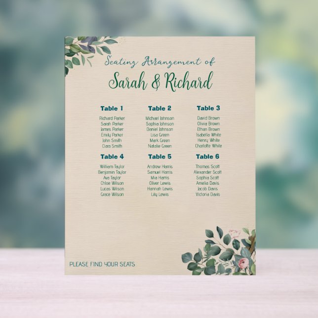 Blütenblätter für Hochzeitssitze Acrylschild (Neutral)