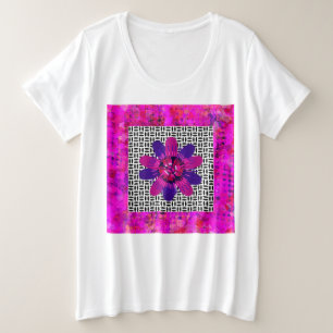 Blütenblätter in Rosa und Lila Schwarz und Weiß Große Größe T-Shirt