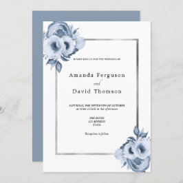 Blütenblau, Aquarellblumen Hochzeit Einladung