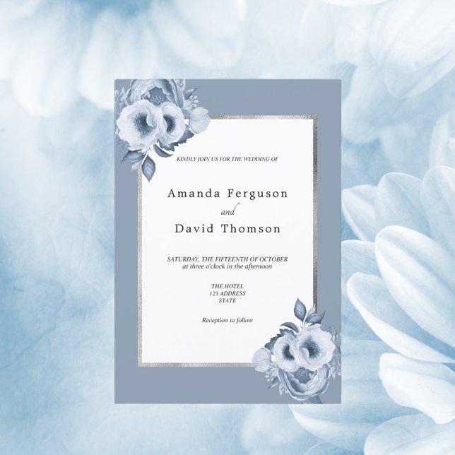 Blütenblau, Aquarellblumen Hochzeit Einladung (Von Creator hochgeladen)