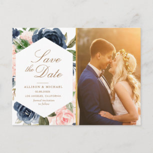 Blütenblau-Foto Save the Date Postkarte