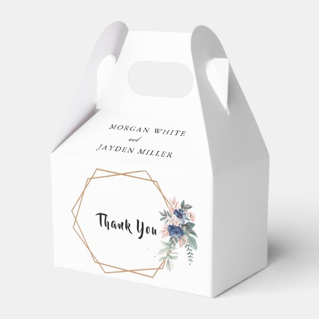 Blütenblau Rosa Blütenpinsel Gold Rahmen Hochzeit Geschenkschachtel (Rückseite)