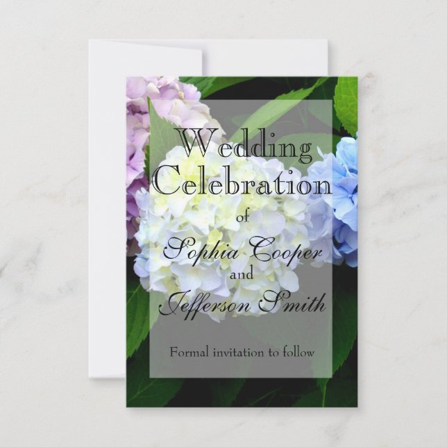 Blütenblau-Rosa lila Blüten Hydrangeas Save The Date (Vorderseite)