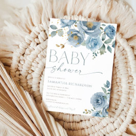 Blütenblau-Rose Junge Babydusche Einladung