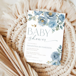 Blütenblau-Rose Junge Babydusche Einladung