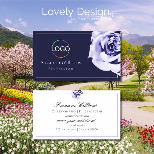 Blütenblau und Niedliche Rose in Weiß mit Logos, e Visitenkarte