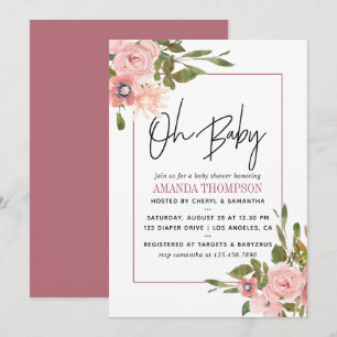 Blütenblau und Rose Gold Kinderdusche Einladung