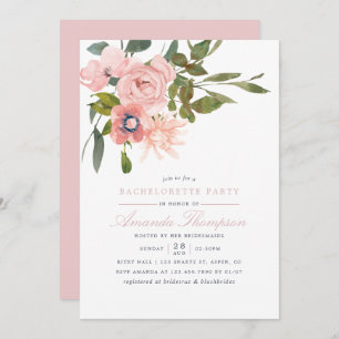 Blütenblau Wasserfarbe Rosa Junggeselinnen-Abschie Einladung