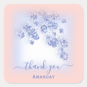Blütenblauer Glitzer Blütenblütenblüte Sweet 16. Quadratischer Aufkleber
