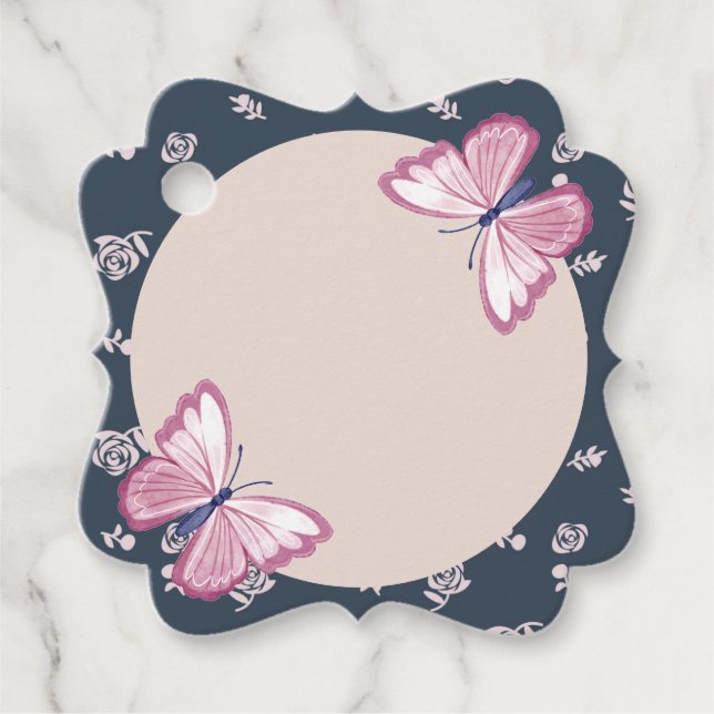 Blütenblauer rosa Schmetterlinge extravagant Geschenkanhänger (Vorderseite)