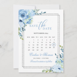 Blütenblauer Silberkalender Hochzeit des Glitzer Save The Date