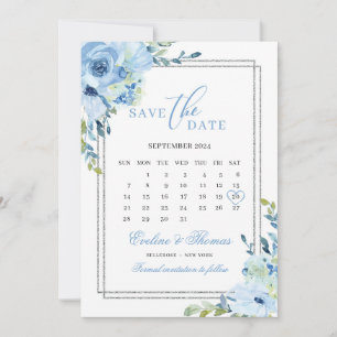 Blütenblauer Silberkalender Hochzeit des Glitzer Save The Date