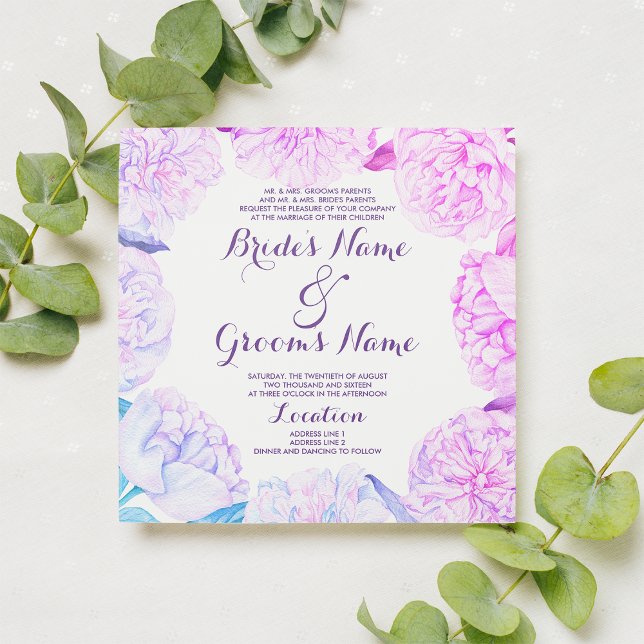 Blütenblühende Hochzeit mit rosa Lavendel Einladung (Pink lavender blue watercolor floral Wedding Invitation )