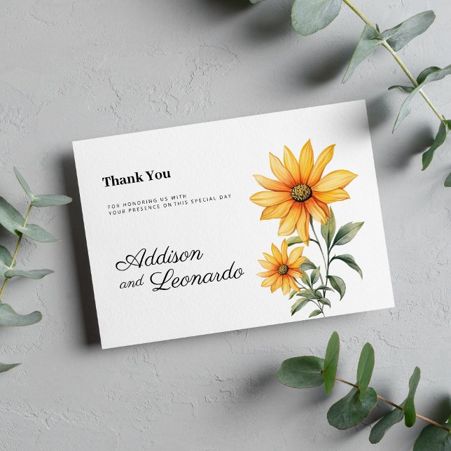 Blütenblume botanischer Sommer Danke Einladung (Sunflower floral botanical summer Thank You)