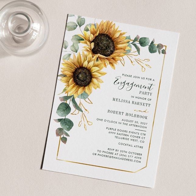 Blütenblume Eukalyptus Verlobung Einladung (Sunflower Eucalyptus Engagement Party Invitation)