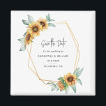 Blütenblume Eukalyptus Wedding rettet das Datum Magnet<br><div class="desc">Planen Sie Ihre perfekte Hochzeit in dieser Saison mit unserem hellen Sonnenblumenthema sparen Sie die Terminkarten. Mit dem geometrischen Rahmen für Sonnenblumenblüten und Goldeffekte lässt sich diese Karte leicht an Ihren besondere Anlass anpassen, z.B. für ein Brautparty, eine Verlobungsfeier, Geburtstagsparty, Jahrestage, Familienfeiern und jeden besondere Anlass, den Sie für die...</div>