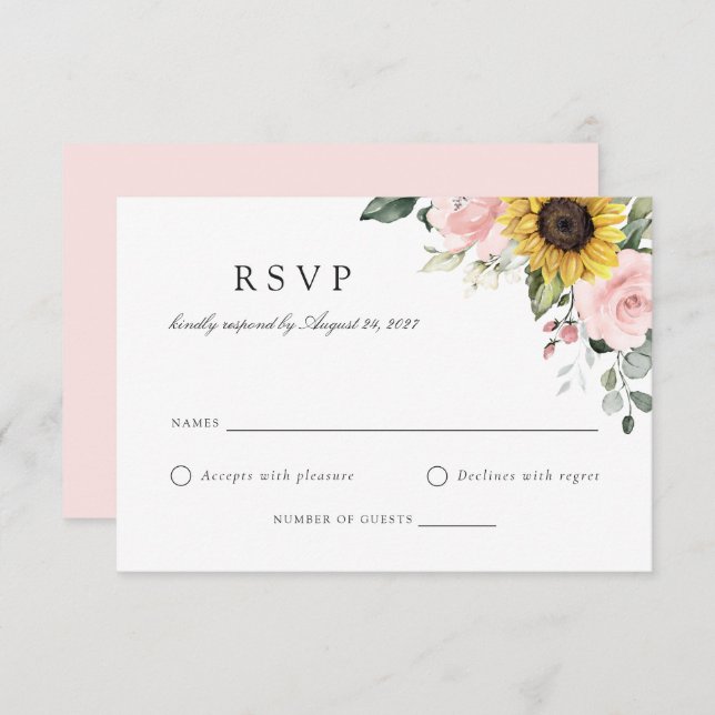 Blütenblumen Blush Pink Wedding RSVP Card Einladung (Vorne/Hinten)