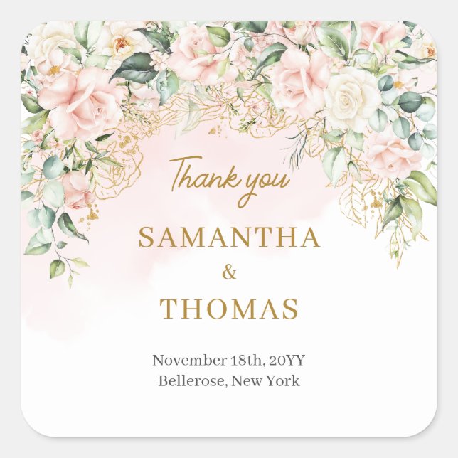 Blütenblumen Eukalyptus-Gold Quadratischer Aufkleber (Vorderseite)