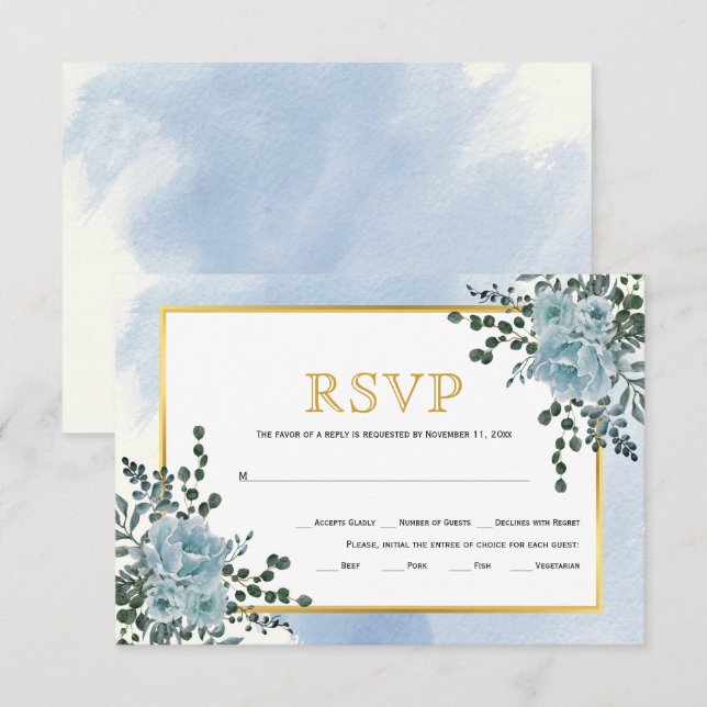 Blütenblumen Goldrahmen Blütenhochzeit RSVP Karte (Vorne/Hinten)