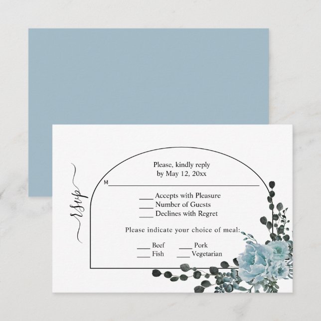 Blütenblumen, Marsch und Monogramm Hochzeit RSVP Karte (Vorne/Hinten)