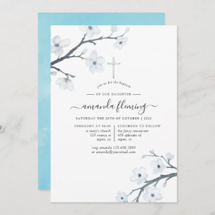 Blütenblüten der Weißen Kirsche Taufe oder Weihnac Einladung