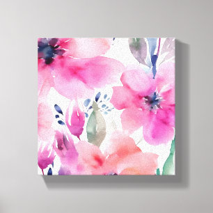 Blütenblüten   Wasserfarbe Rosa Blumen Gemalt Leinwanddruck