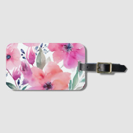 Blütenblüten | Wasserfarben Rosa Blumen Gemalt Gepäckanhänger