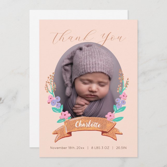 Blütenblütenbaby-Foto Dankeskarte (Vorne/Hinten)